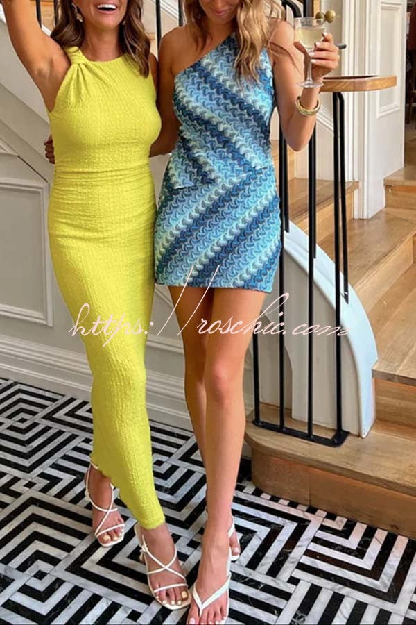 Darla Knit Wave Unique Print One Shoulder Top and Stretch Mini Skirt Set